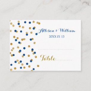 Gold Dark Blue Confetti Table Place Setting Cards
