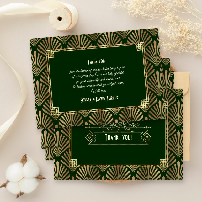 Gold Dark Green Art Deco 20s Wedding Thank You (Creator Uploaded)