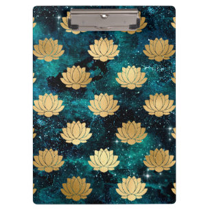 Gold & Dark Green Galaxy Dharma Mandala Pattern Clipboard