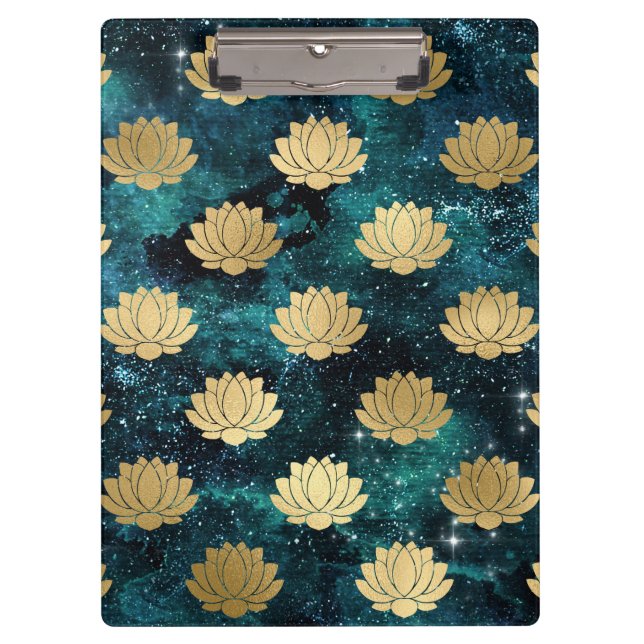Gold & Dark Green Galaxy Dharma Mandala Pattern Clipboard (Front)