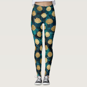 Gold & Dark Green Galaxy Dharma Mandala Pattern Leggings