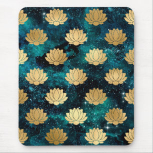Gold & Dark Green Galaxy Dharma Mandala Pattern Mouse Mat
