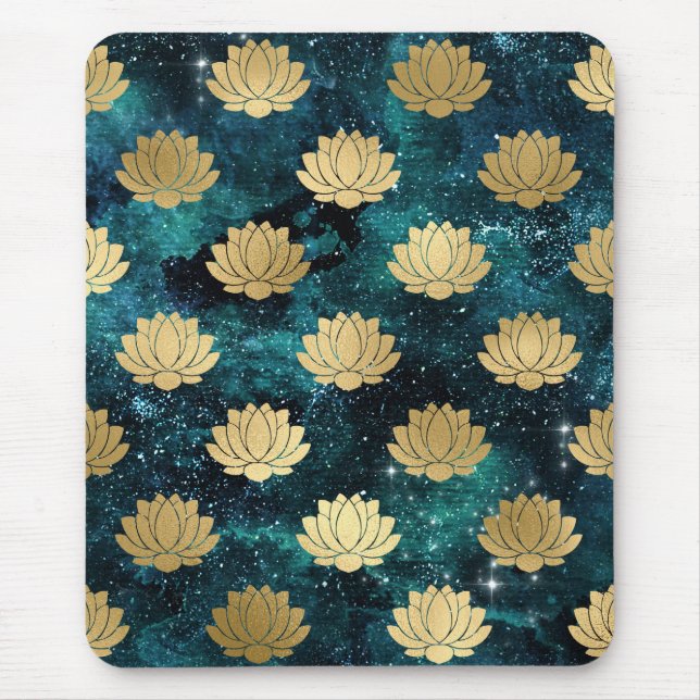 Gold & Dark Green Galaxy Dharma Mandala Pattern Mouse Mat (Front)