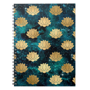Gold & Dark Green Galaxy Dharma Mandala Pattern Notebook