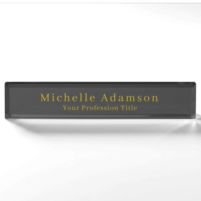 Gold & Dark Grey Black Professional Plain Modern Nameplate (Front)