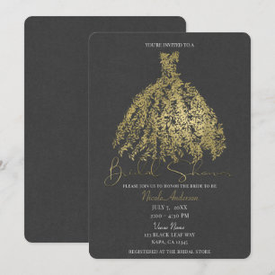 Gold & Dark Grey Botanical Dress Bridal Shower Invitation