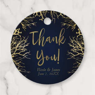 Gold & Dark Navy Blue Elegant Coral Wedding Favour Tags