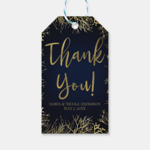 Gold & Dark Navy Blue Elegant Coral Wedding Gift Tags