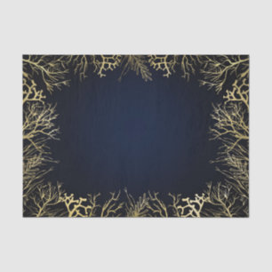 Gold & Dark Navy Blue Elegant Coral Wedding Tissue Paper