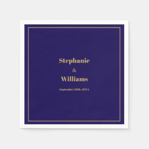 Gold Dark Navy Blue Elegant Modern Minimal Wedding Napkin