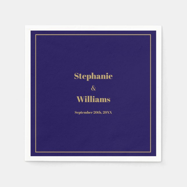 Gold Dark Navy Blue Elegant Modern Minimal Wedding Napkin (Front)