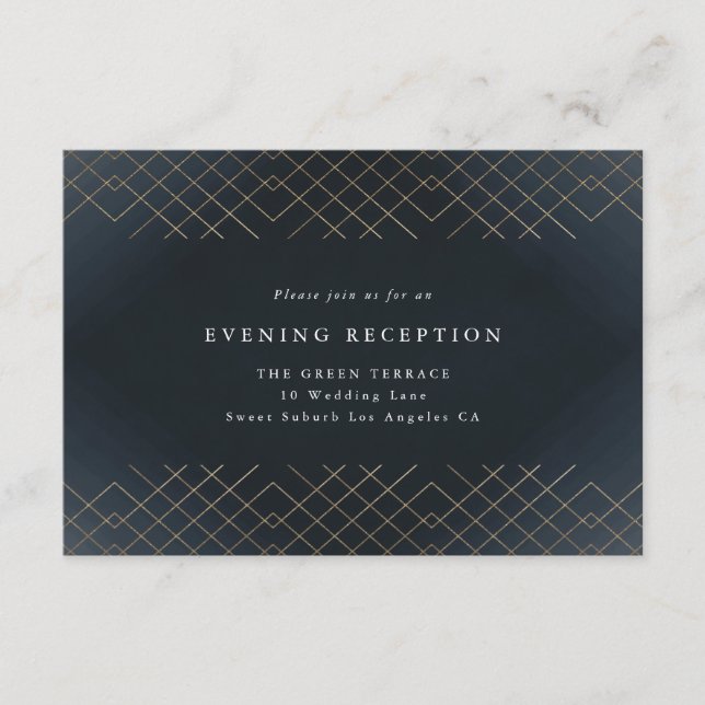 Gold Dark Navy Elegance Diamond Geo Deco Wedding Enclosure Card (Front)