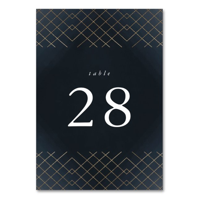 Gold Dark Navy Elegance Diamond Geo Deco Wedding Table Number (Front)
