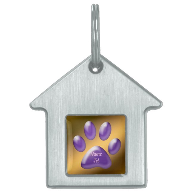 Gold Dark Purple Dog Pet ID tag (Front)