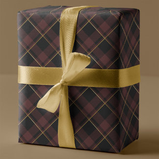 Gold & Dark Red Tartan Plaid Christmas Wrapping Paper