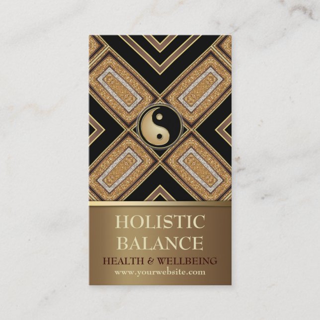 Gold Deco Yin Yang New Age Gold Business Card (Front)