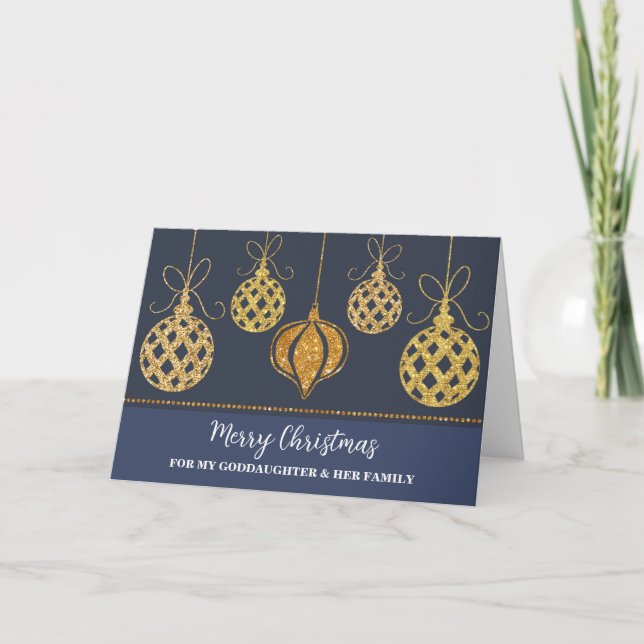 Gold Decorations Goddaughter & Family Christmas Card (Front)