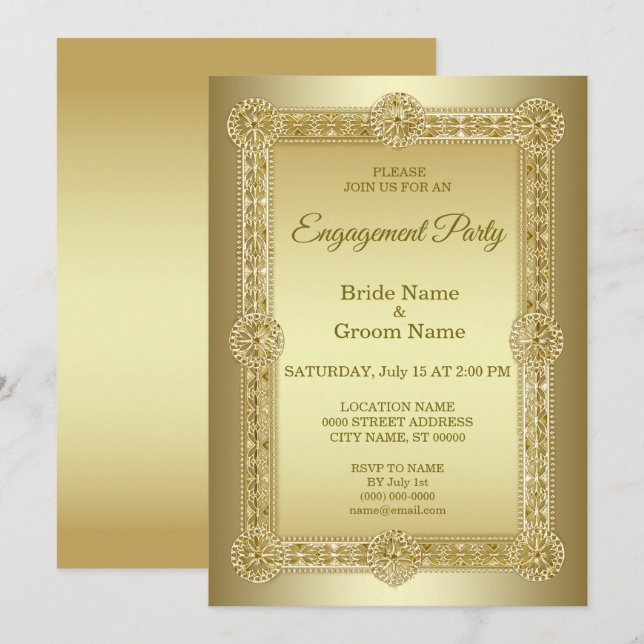 Gold Decorative Engagement Invitation (Front/Back)