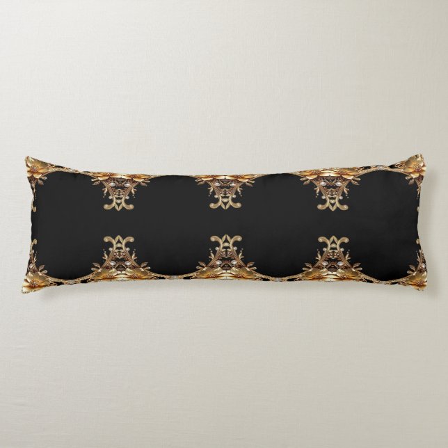 Gold Decorative Flowers Body Pillow (Front)