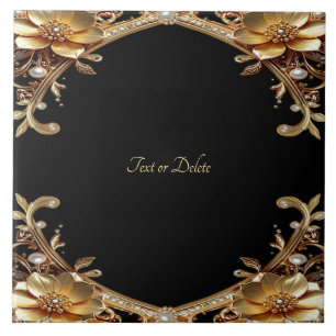 Gold Decorative Flowers Ceramic Tile