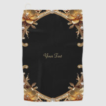 Gold Decorative Flowers Golf Towel