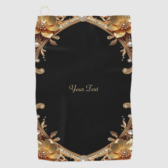 Gold Decorative Flowers Golf Towel (Front)