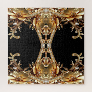 Gold Decorative Flowers Jigsaw Puzzle