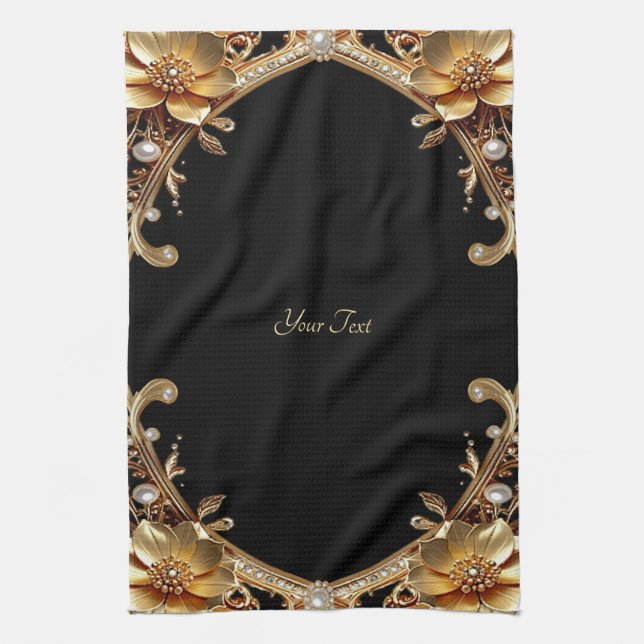 Gold Decorative Flowers Kitchen Towel (Vertical)