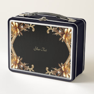 Gold Decorative Flowers Lunch box