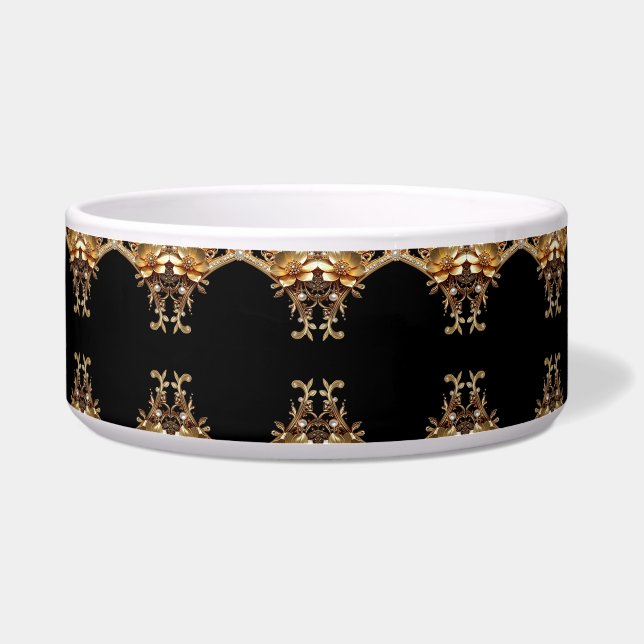 Gold Decorative Flowers Pet Bowl (Front)