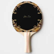 Gold Decorative Flowers Ping Pong Paddle
