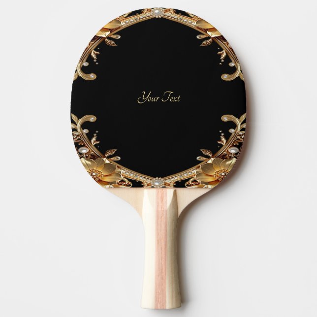 Gold Decorative Flowers Ping Pong Paddle (Front)