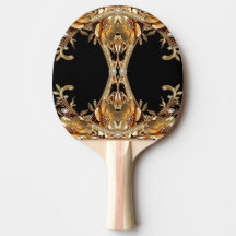 Gold Decorative Flowers Ping Pong Paddle