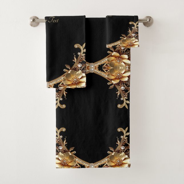 Gold Decorative Flowers Towel Set (Insitu)
