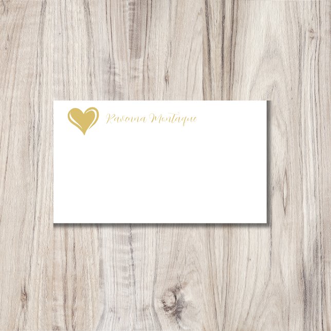 Gold Decorative Heart Handwritten Name  Note Card (Creator Uploaded)