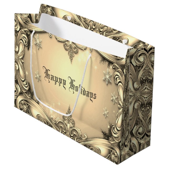 Gold Decorative Holiday Gift Bag (Front Angled)