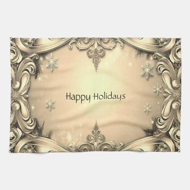 Gold Decorative Holiday Kitchen Towel (Horizontal)