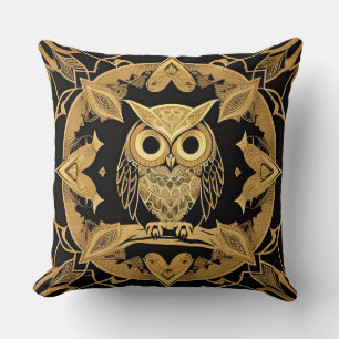 Gold Decorative Owl Mandala Design Cushion