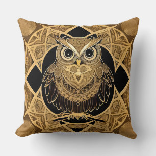 Gold Decorative Owl Mandala Design Cushion