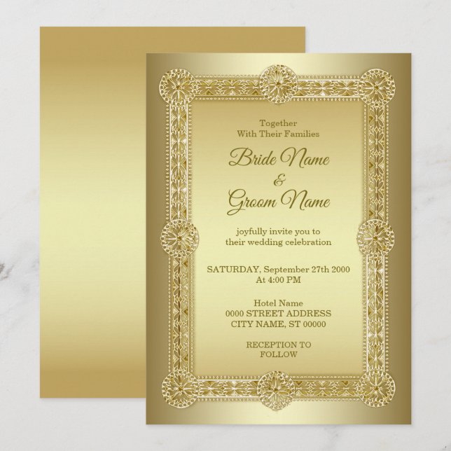 Gold Decorative Wedding Invitation (Front/Back)
