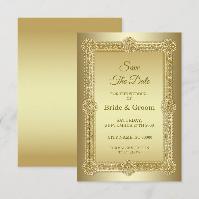 Gold Decorative Wedding Save The Date (Front/Back)