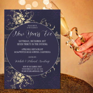 Gold Deep Blue Celebration New Years Invitation