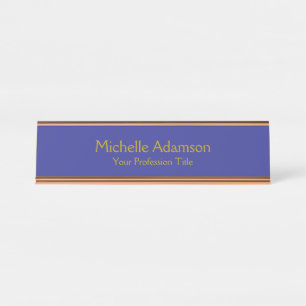 Gold & Deep Blue Color Professional Plain Modern Desk Name Plate
