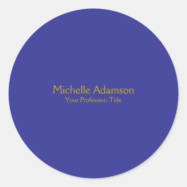 Gold & Deep Blue Colour Professional Plain Modern Classic Round Sticker (Front)