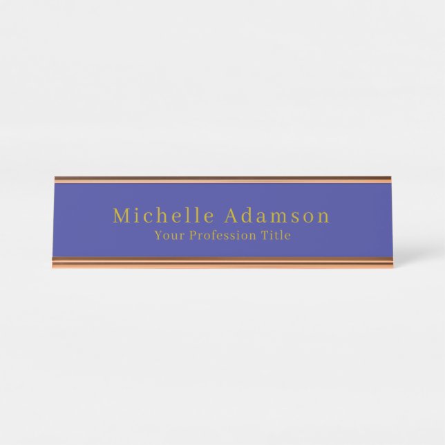 Gold & Deep Blue Colour Professional Plain Modern Desk Name Plate (Front)
