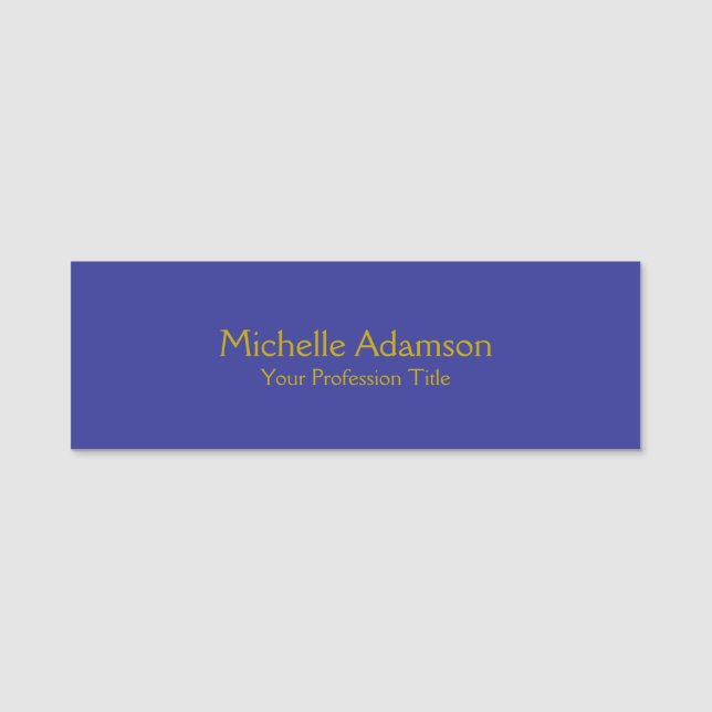 Gold & Deep Blue Colour Professional Plain Modern Name Tag (Front)