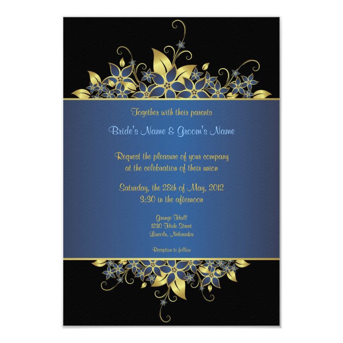 Gold & Deep Blue Elegant Wedding Invite - 3 | Zazzle.co.uk