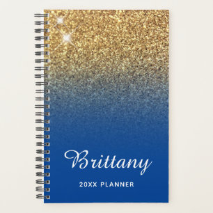 Gold Deep Blue Glitter Ombre Personalised Planner