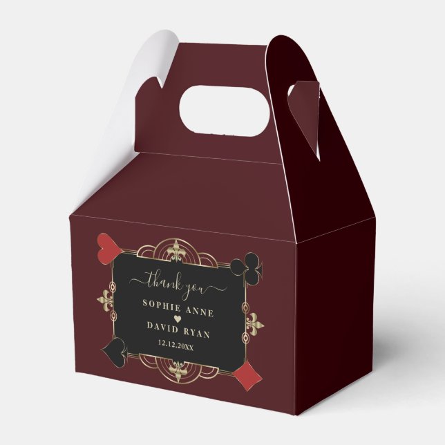 Gold Deep Burgundy Casino Vegas Wedding Favour Box (Front Side)