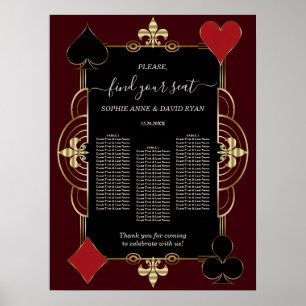 Gold Deep Burgundy Casino Wedding Seating Chart 